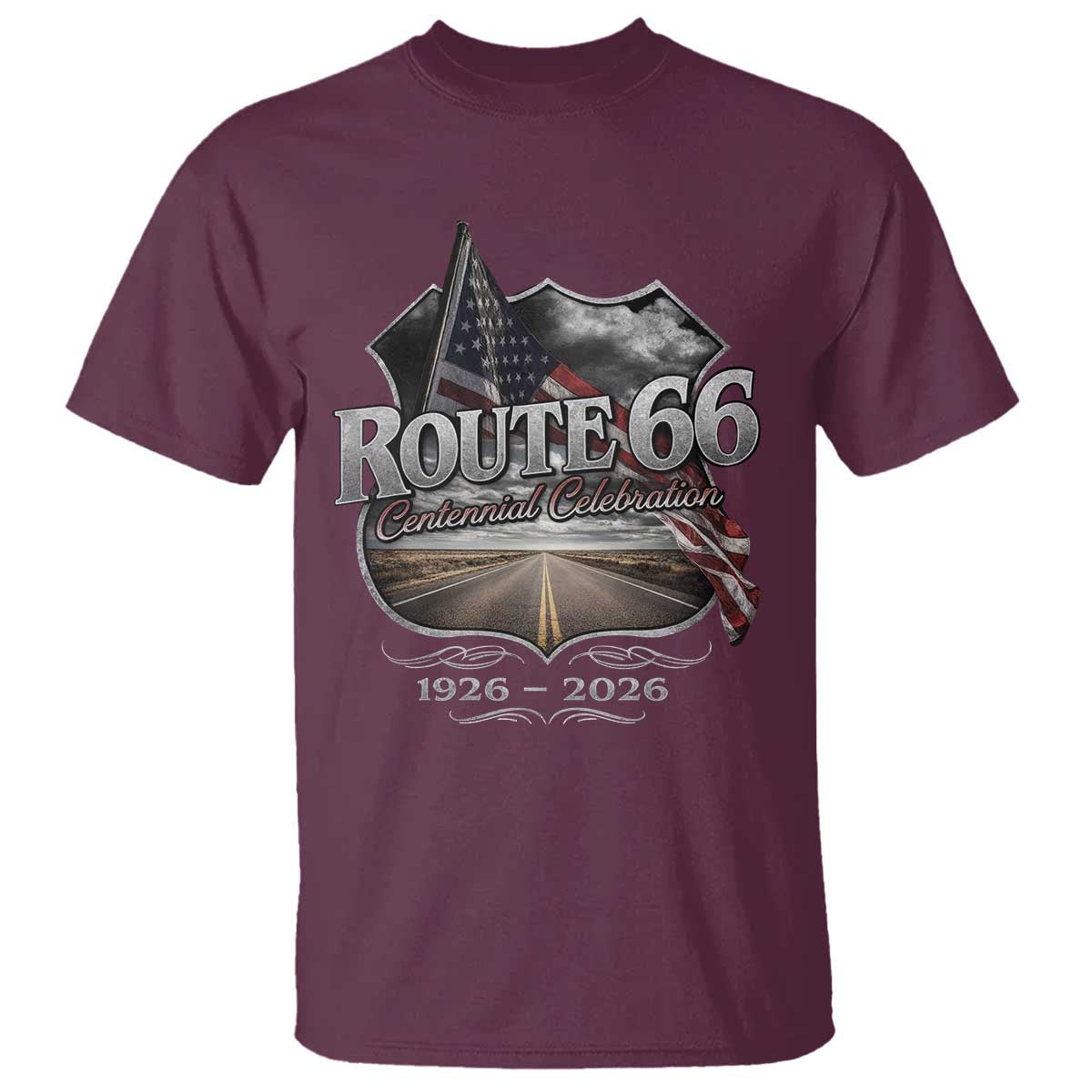 US Route Highway 66 Centennial Celebration T Shirt 100 Years Of The Mother Road Vintage American Flag