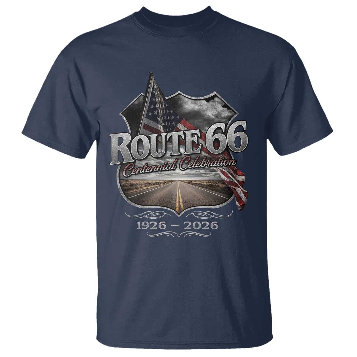 US Route Highway 66 Centennial Celebration T Shirt 100 Years Of The Mother Road Vintage American Flag