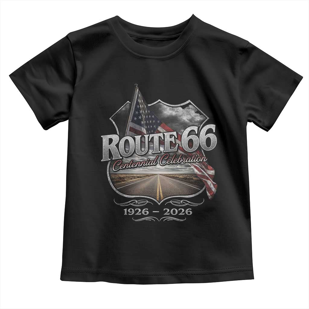 US Route Highway 66 Centennial Celebration Toddler T Shirt 100 Years Of The Mother Road Vintage American Flag