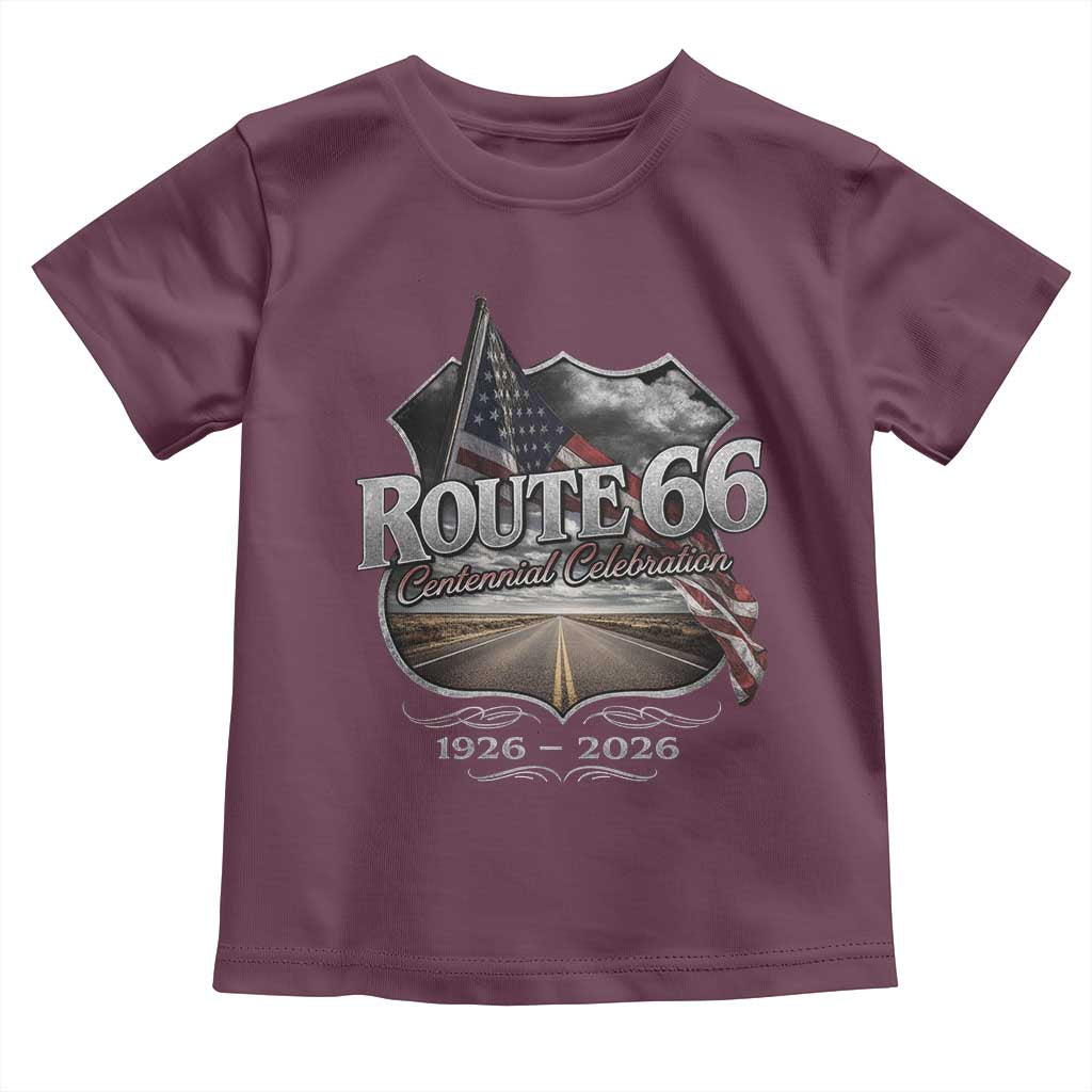 US Route Highway 66 Centennial Celebration Toddler T Shirt 100 Years Of The Mother Road Vintage American Flag