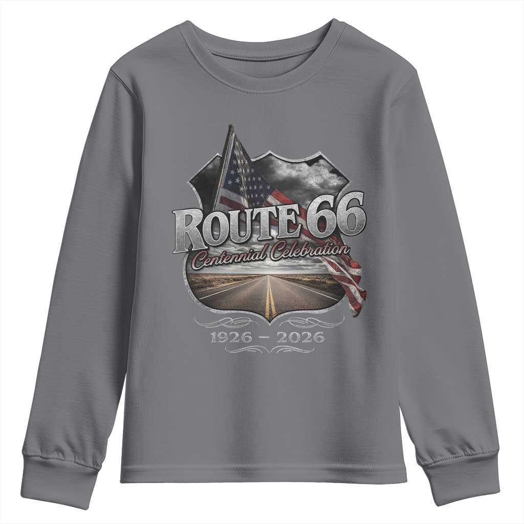 US Route Highway 66 Centennial Celebration Youth Sweatshirt 100 Years Of The Mother Road Vintage American Flag