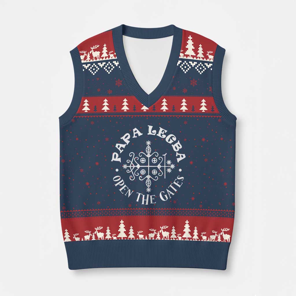 Papa Legba V-Neck Knit Sweater Vest Open The Gates Louisiana Voodoo Loa Veve
