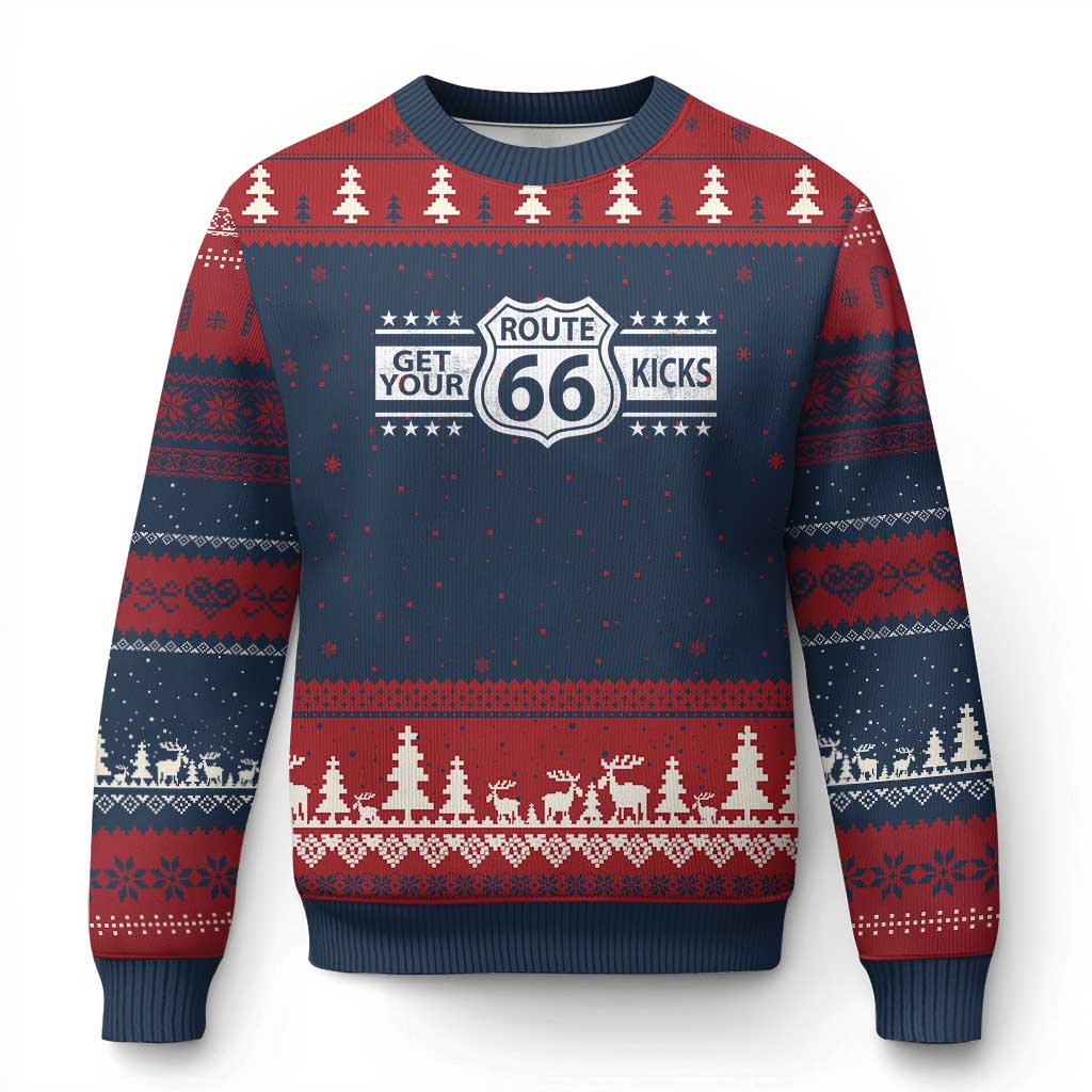 Route Highway 66 Ugly Christmas Sweater Get Your Kicks American Road Trip