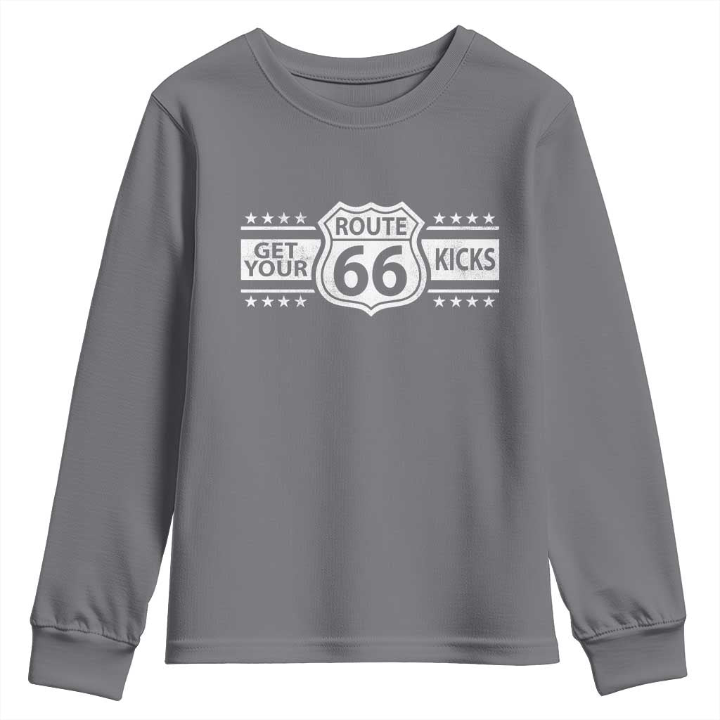 Route Highway 66 Youth Sweatshirt Get Your Kicks American Road Trip
