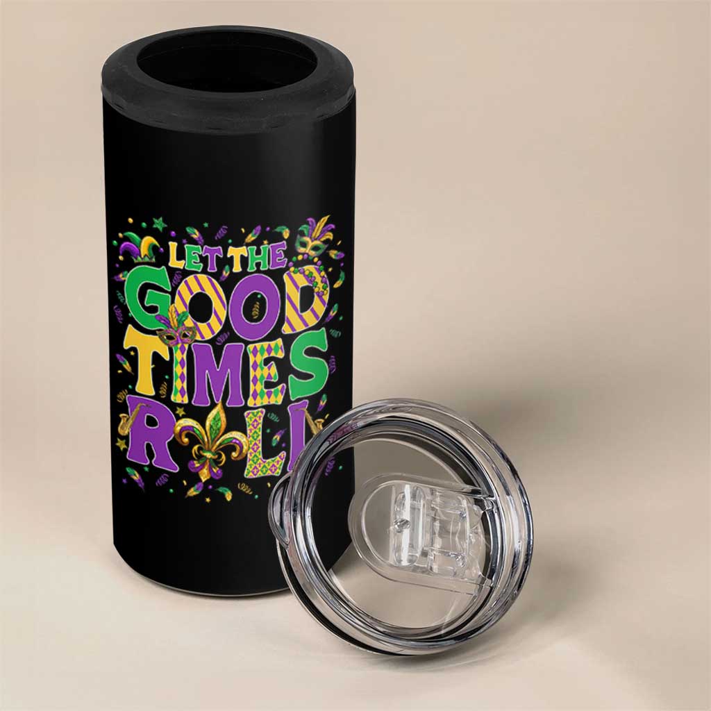 Mardi Gras Let The Good Times Roll 4 in 1 Can Cooler Tumbler Funny Carnival