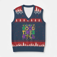 Mardi Gras Let The Good Times Roll V-Neck Knit Sweater Vest Funny Carnival