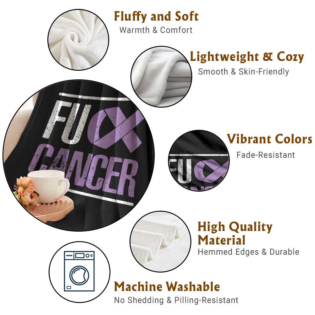 Fuck Cancer Throw Blanket Funny National Cancer Prevention Month Lavender Ribbon