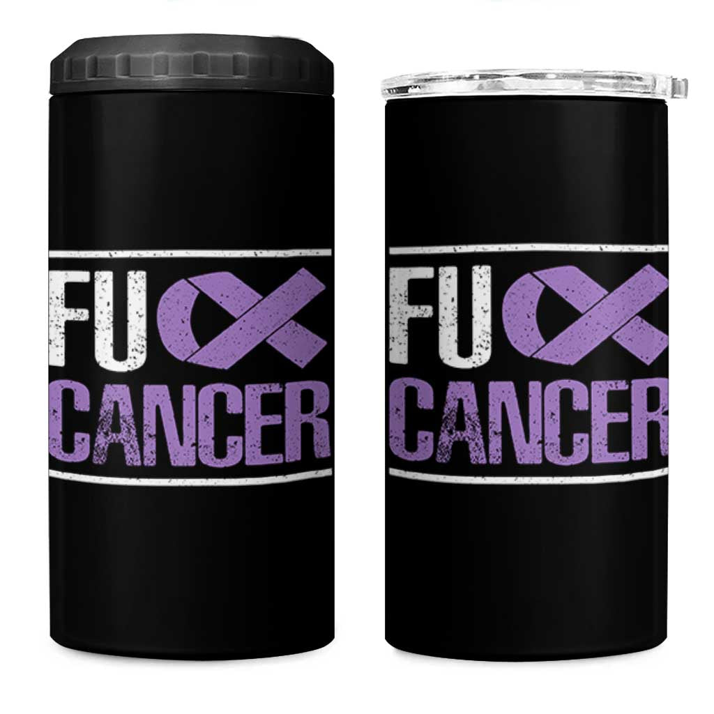 Fuck Cancer 4 in 1 Can Cooler Tumbler Funny National Cancer Prevention Month Lavender Ribbon