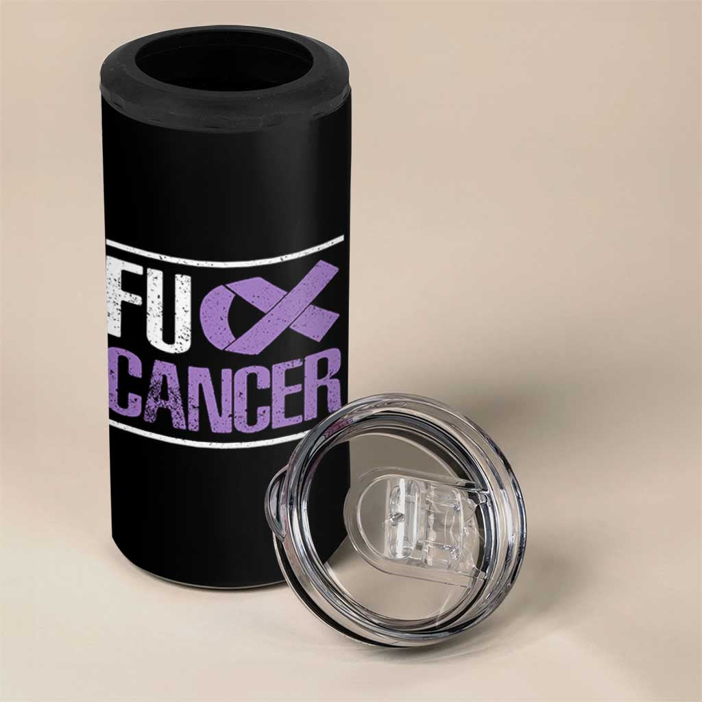Fuck Cancer 4 in 1 Can Cooler Tumbler Funny National Cancer Prevention Month Lavender Ribbon
