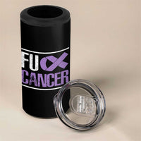 Fuck Cancer 4 in 1 Can Cooler Tumbler Funny National Cancer Prevention Month Lavender Ribbon
