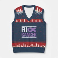 Fuck Cancer V-Neck Knit Sweater Vest Funny National Cancer Prevention Month Lavender Ribbon