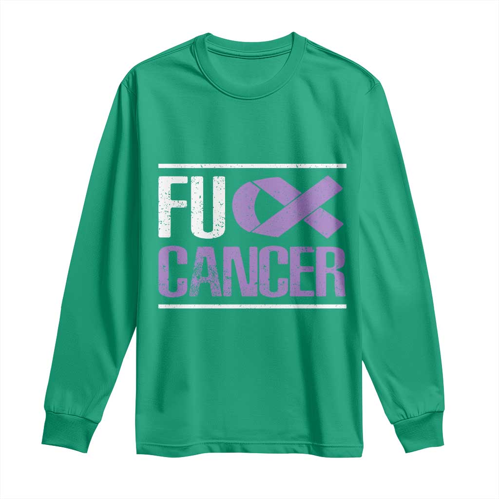 Fuck Cancer Long Sleeve Shirt Funny National Cancer Prevention Month Lavender Ribbon