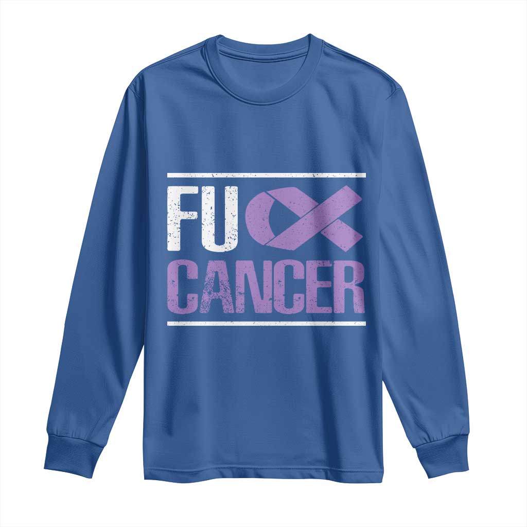 Fuck Cancer Long Sleeve Shirt Funny National Cancer Prevention Month Lavender Ribbon