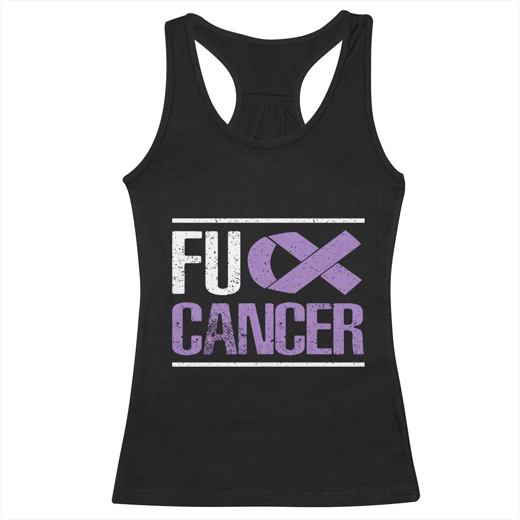 Fuck Cancer Racerback Tank Top Funny National Cancer Prevention Month Lavender Ribbon