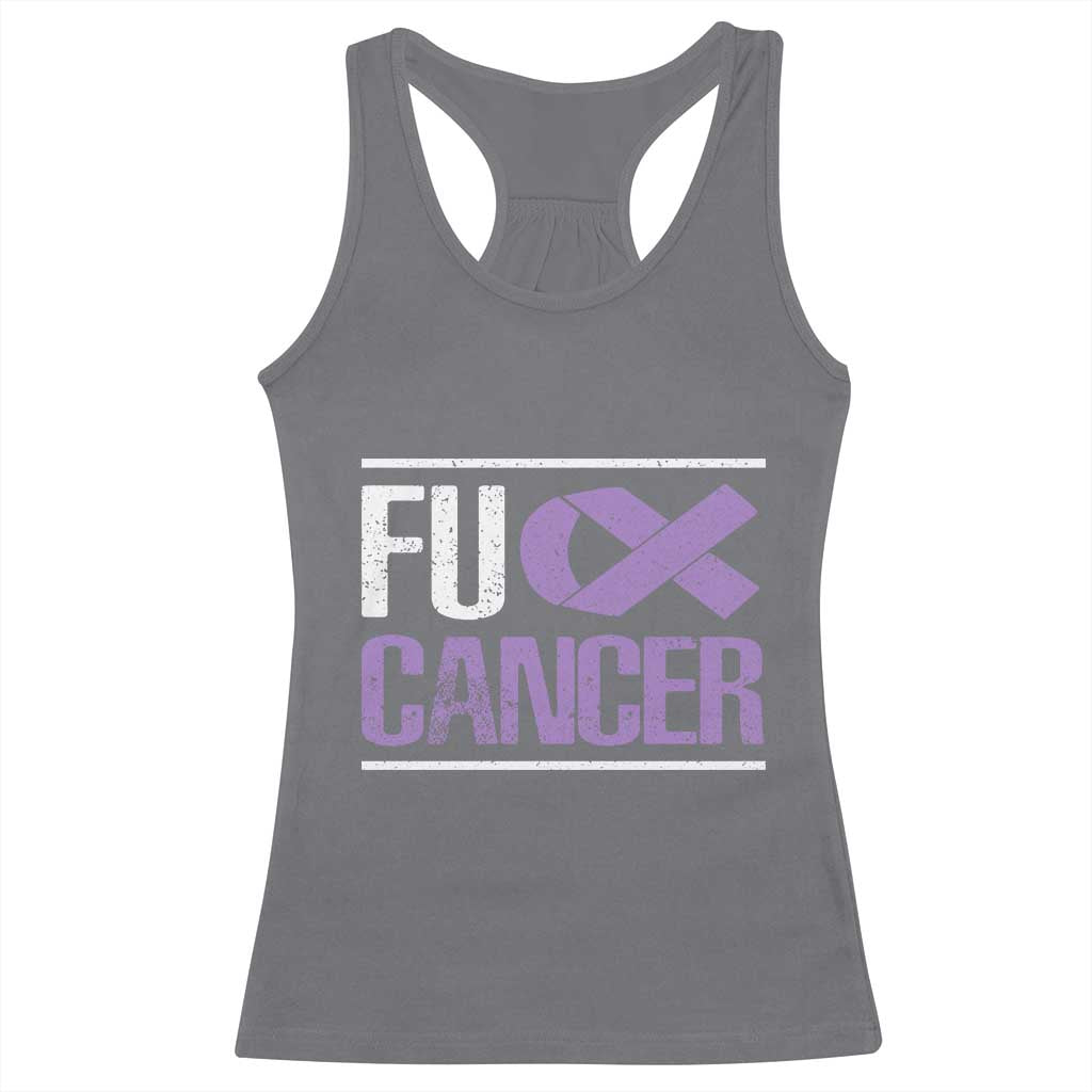Fuck Cancer Racerback Tank Top Funny National Cancer Prevention Month Lavender Ribbon