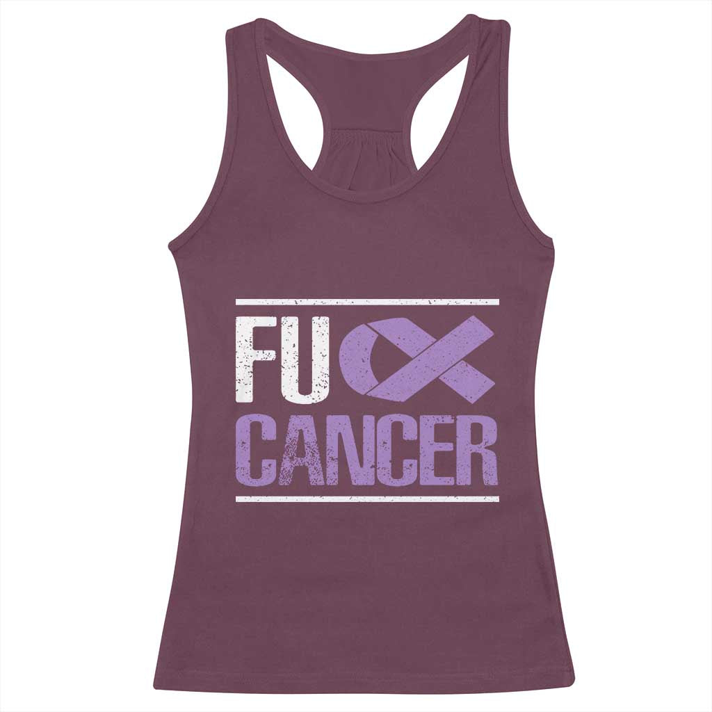 Fuck Cancer Racerback Tank Top Funny National Cancer Prevention Month Lavender Ribbon