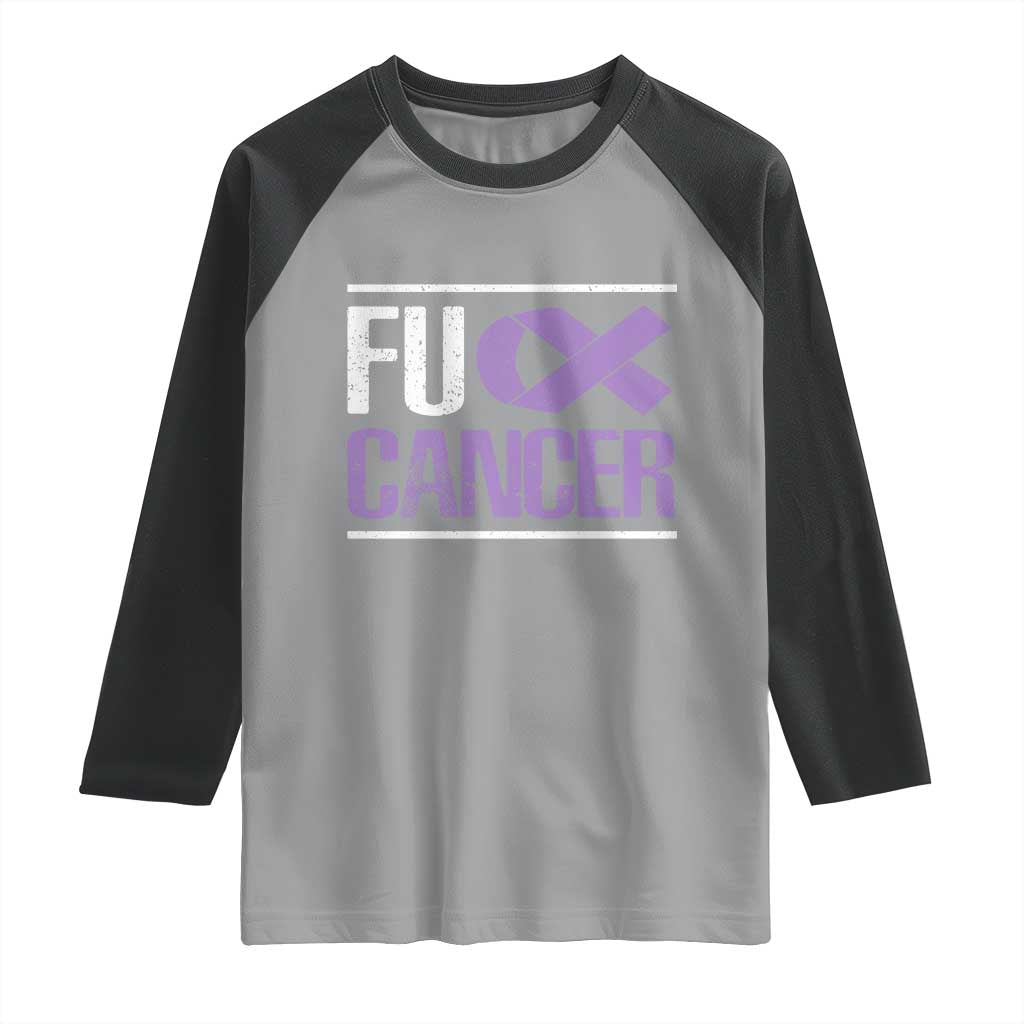 Fuck Cancer Raglan Shirt Funny National Cancer Prevention Month Lavender Ribbon