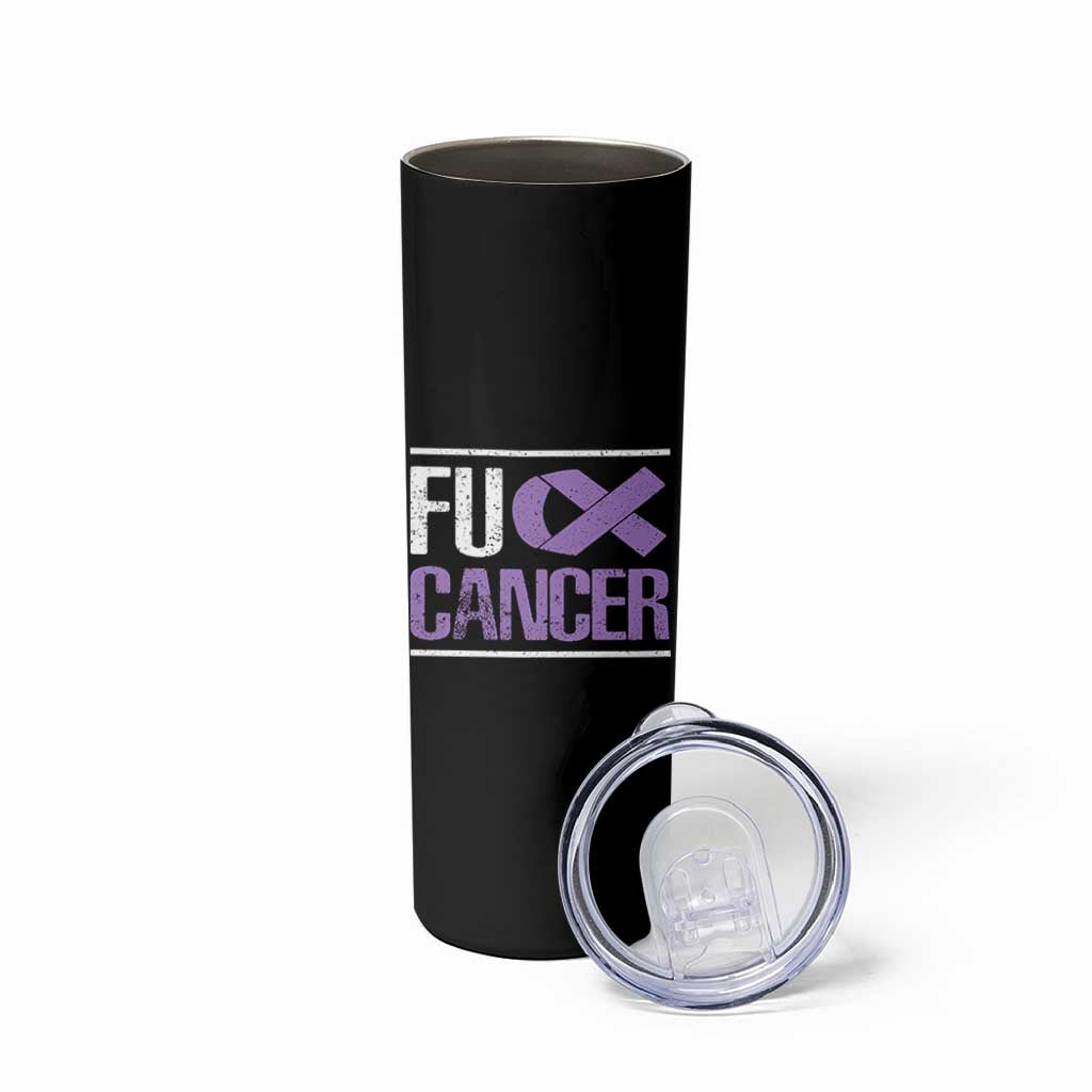 Fuck Cancer Skinny Tumbler Funny National Cancer Prevention Month Lavender Ribbon