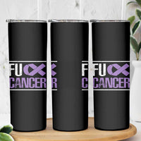 Fuck Cancer Skinny Tumbler Funny National Cancer Prevention Month Lavender Ribbon
