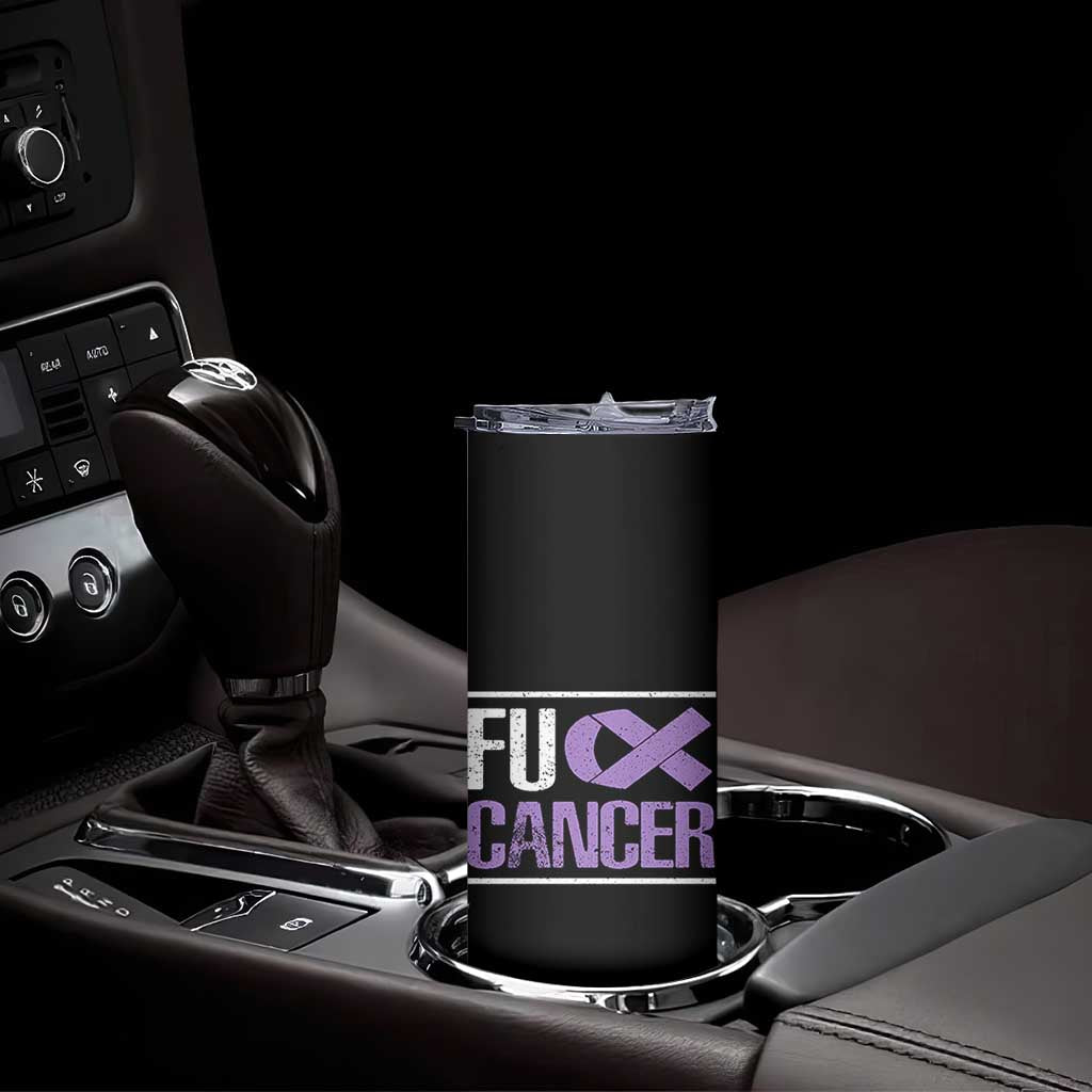 Fuck Cancer Skinny Tumbler Funny National Cancer Prevention Month Lavender Ribbon