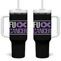 Fuck Cancer Tumbler With Handle Funny National Cancer Prevention Month Lavender Ribbon