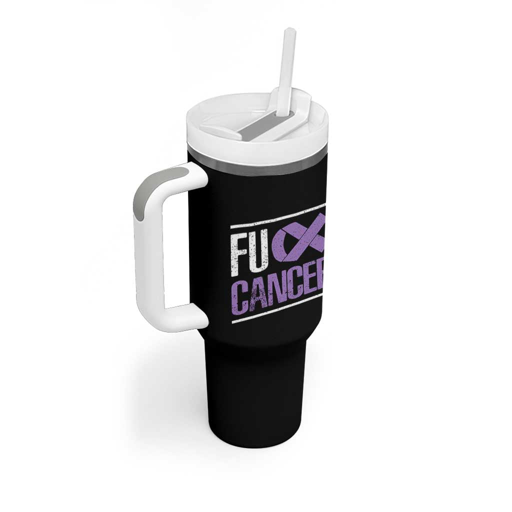 Fuck Cancer Tumbler With Handle Funny National Cancer Prevention Month Lavender Ribbon