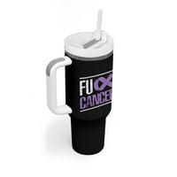 Fuck Cancer Tumbler With Handle Funny National Cancer Prevention Month Lavender Ribbon