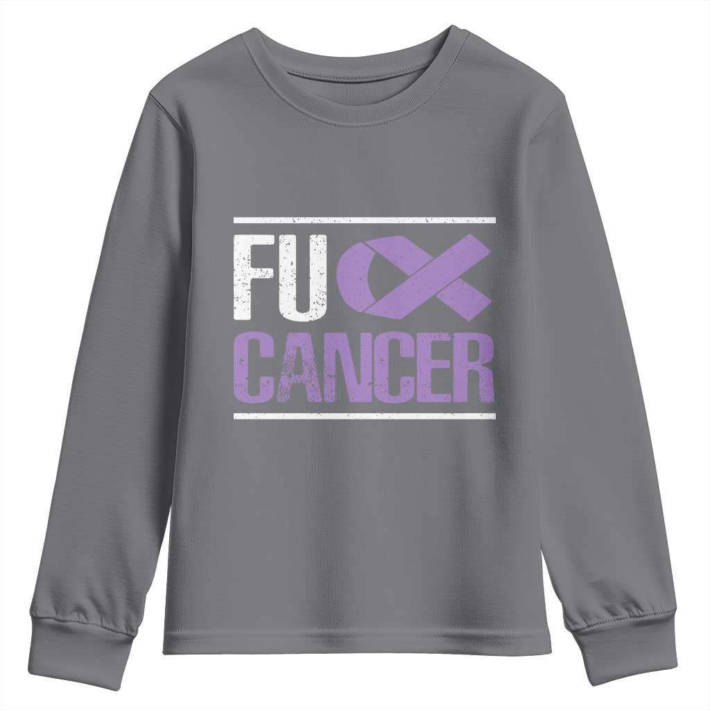 Fuck Cancer Youth Sweatshirt Funny National Cancer Prevention Month Lavender Ribbon
