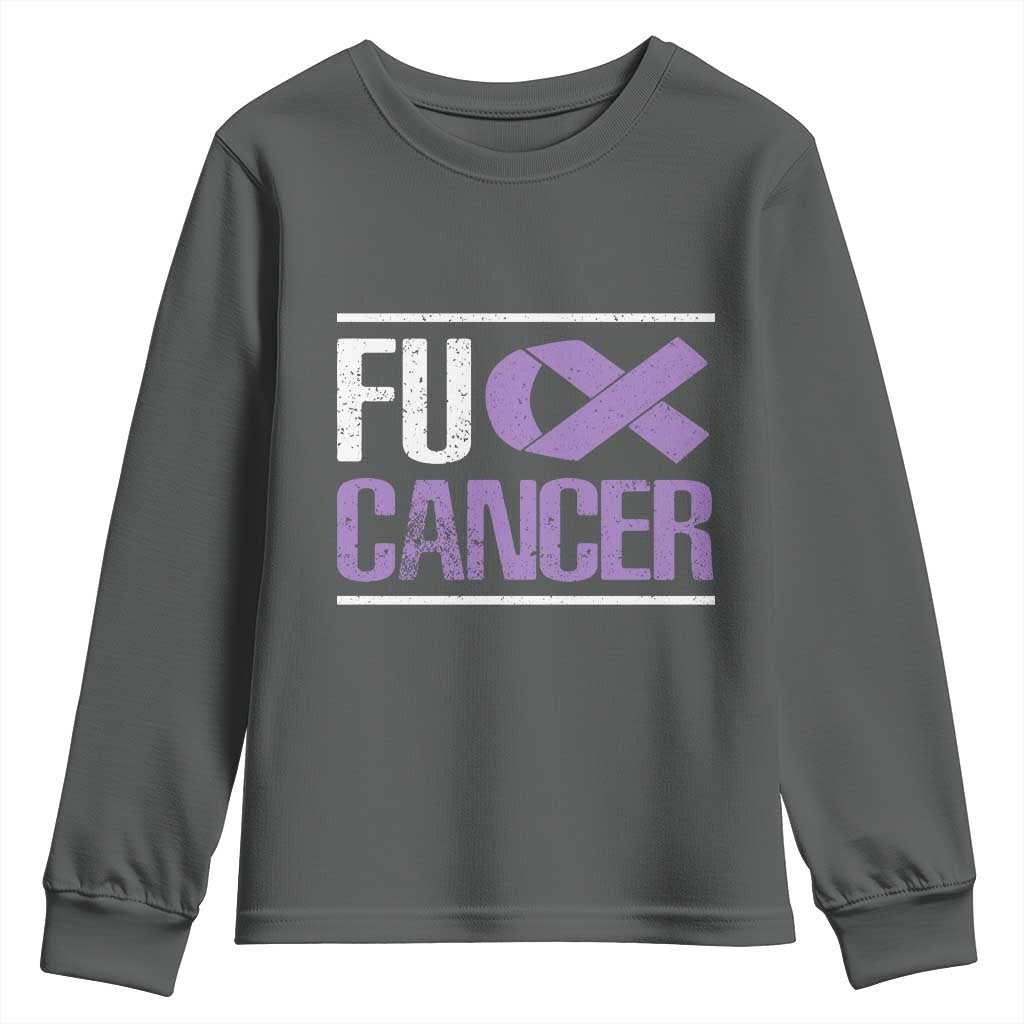 Fuck Cancer Youth Sweatshirt Funny National Cancer Prevention Month Lavender Ribbon