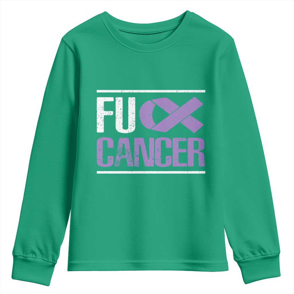 Fuck Cancer Youth Sweatshirt Funny National Cancer Prevention Month Lavender Ribbon