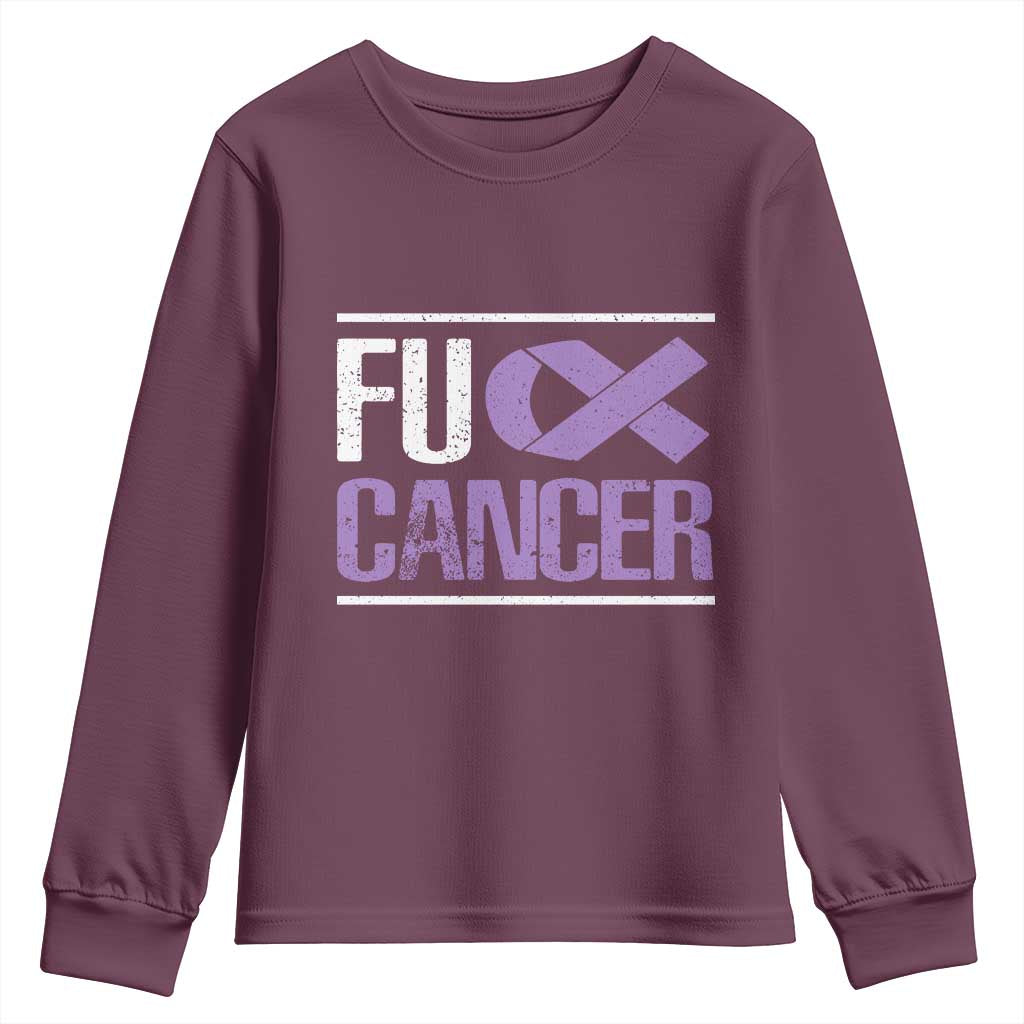 Fuck Cancer Youth Sweatshirt Funny National Cancer Prevention Month Lavender Ribbon