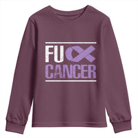 Fuck Cancer Youth Sweatshirt Funny National Cancer Prevention Month Lavender Ribbon