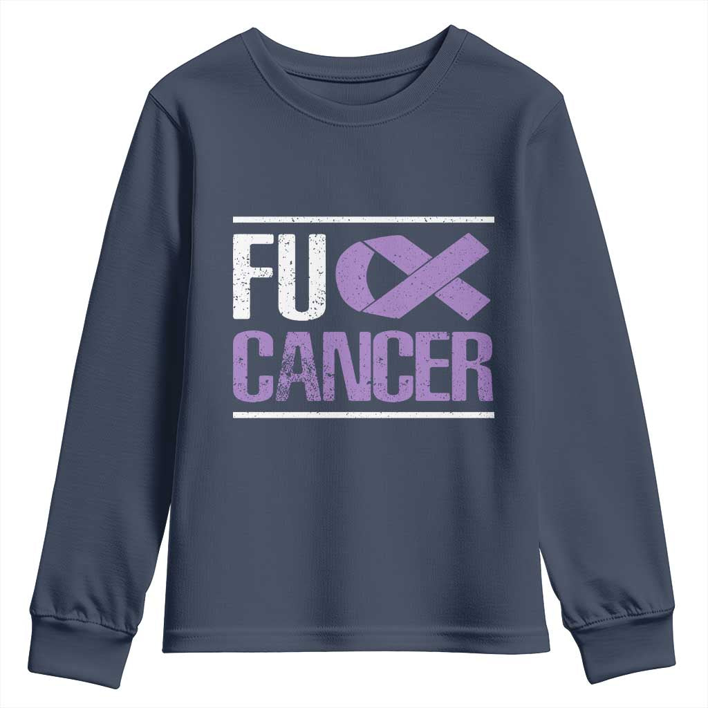 Fuck Cancer Youth Sweatshirt Funny National Cancer Prevention Month Lavender Ribbon