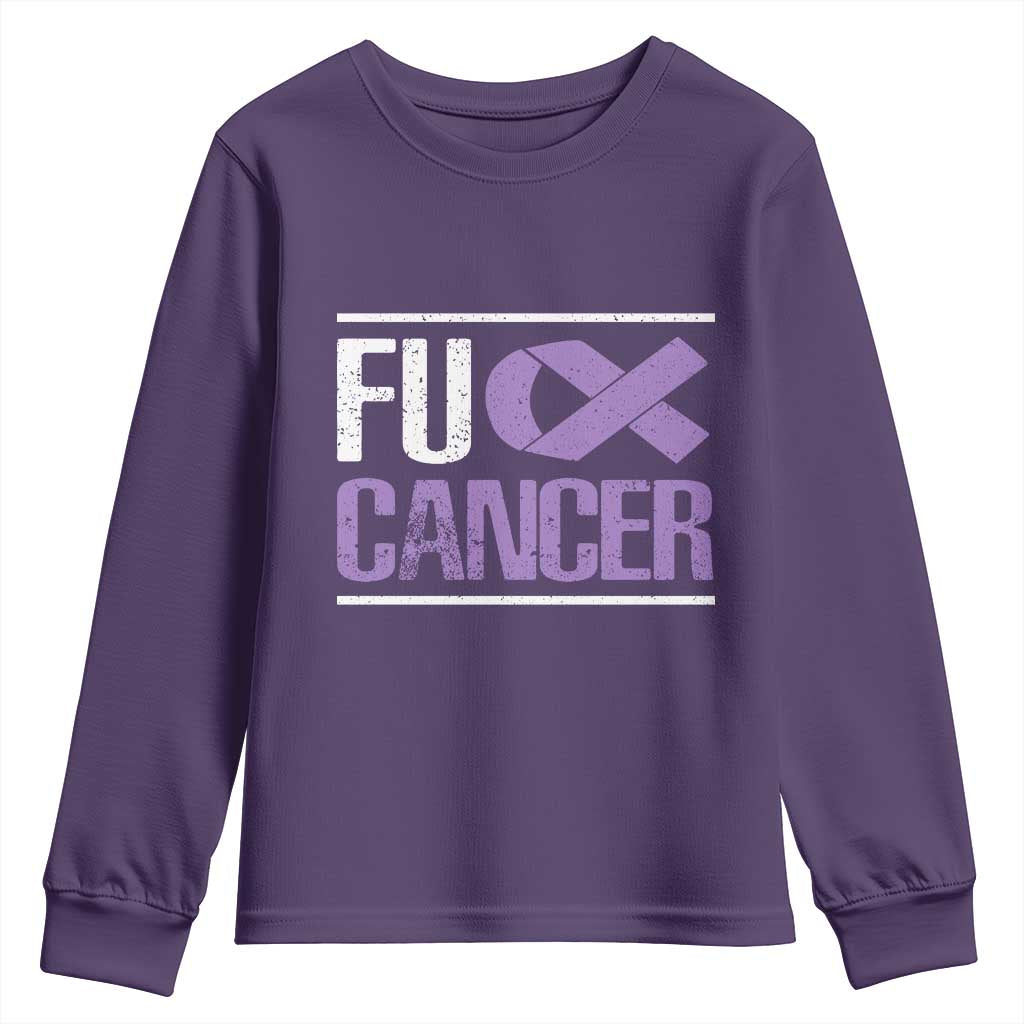 Fuck Cancer Youth Sweatshirt Funny National Cancer Prevention Month Lavender Ribbon