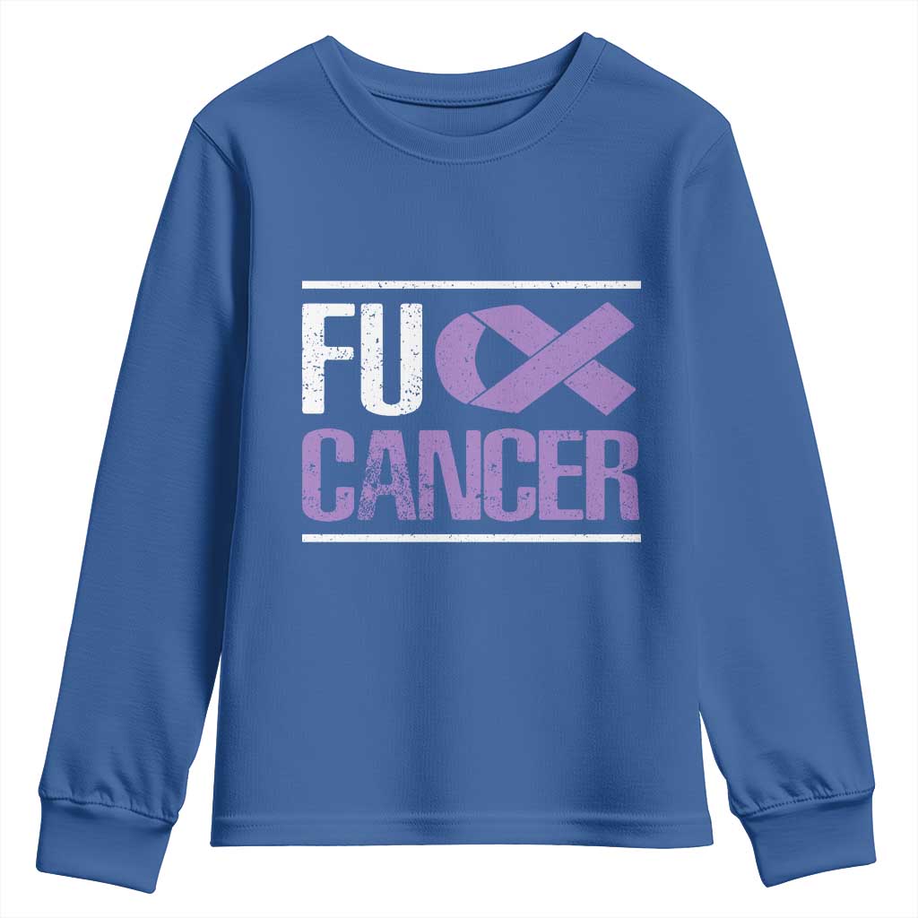 Fuck Cancer Youth Sweatshirt Funny National Cancer Prevention Month Lavender Ribbon