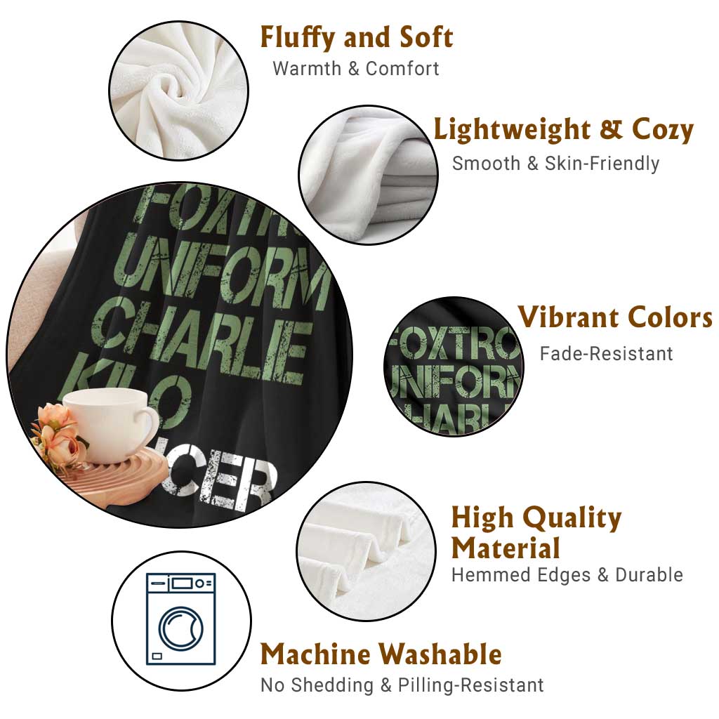 Foxtrot Uniform Charlie Kilo Cancer Throw Blanket Funny Fuck Cancer Military Alphabet