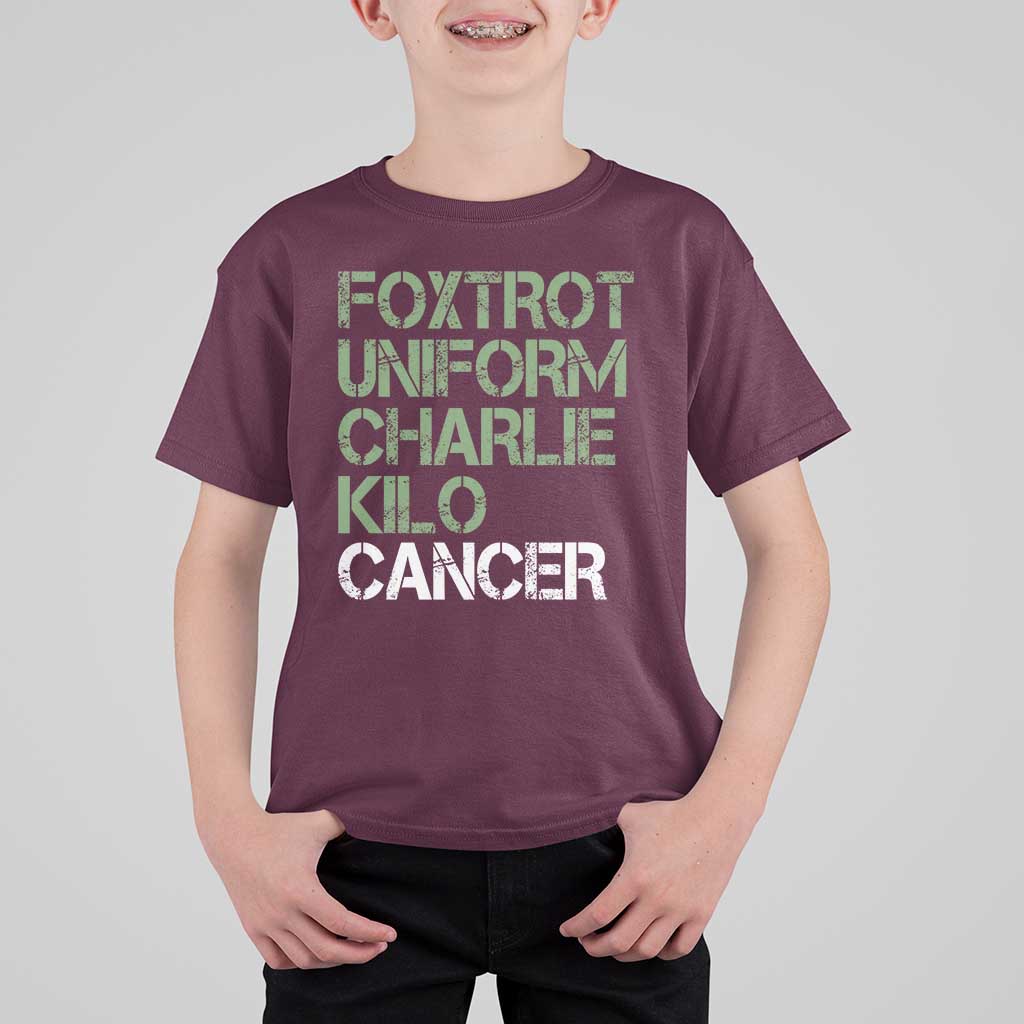 Foxtrot Uniform Charlie Kilo Cancer T Shirt For Kid Funny Fuck Cancer Military Alphabet