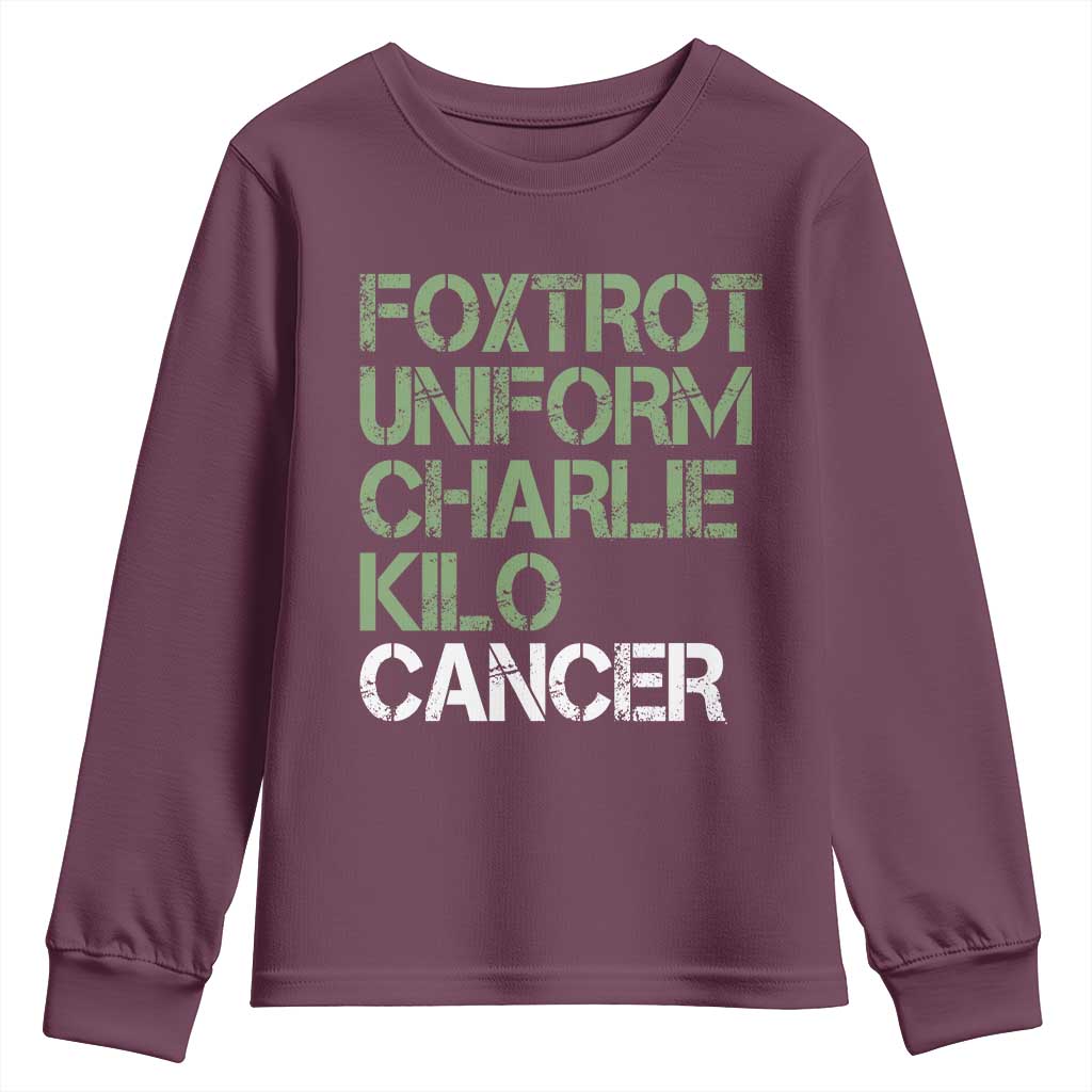 Foxtrot Uniform Charlie Kilo Cancer Youth Sweatshirt Funny Fuck Cancer Military Alphabet