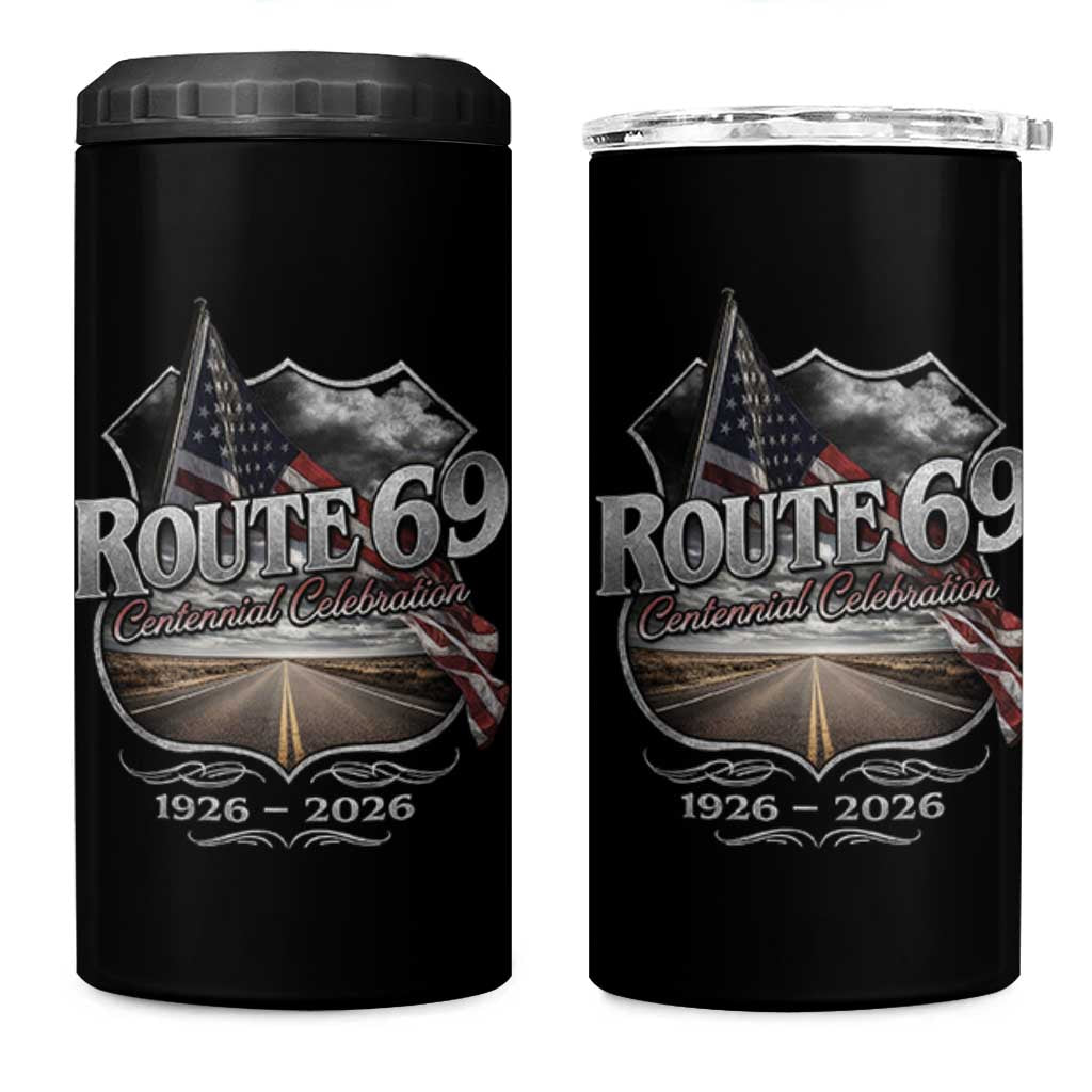 US Route 69 Centennial Celebration 4 in 1 Can Cooler Tumbler Highway Road 100 Years Anniversary American Flag