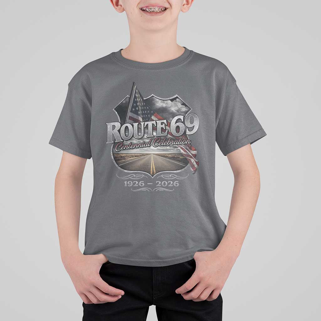 US Route 69 Centennial Celebration T Shirt For Kid Highway Road 100 Years Anniversary American Flag
