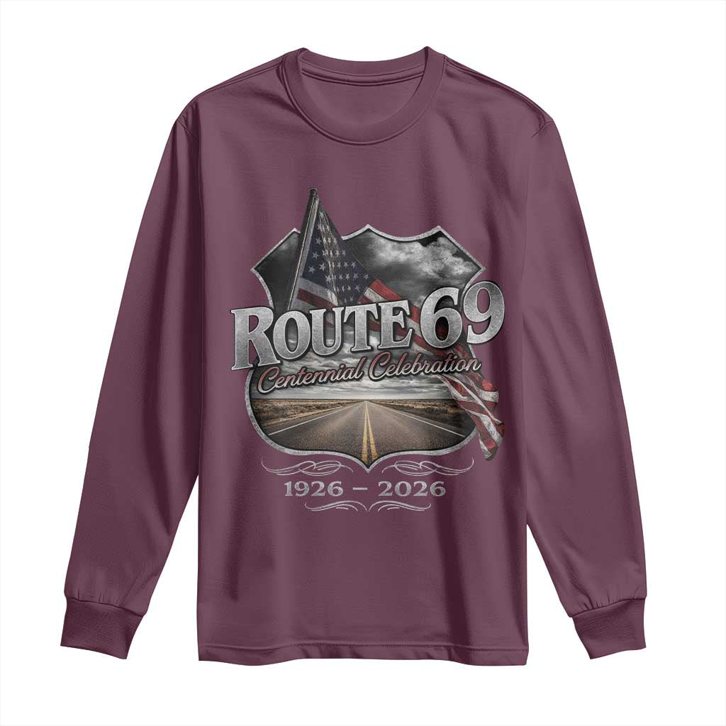 US Route 69 Centennial Celebration Long Sleeve Shirt Highway Road 100 Years Anniversary American Flag