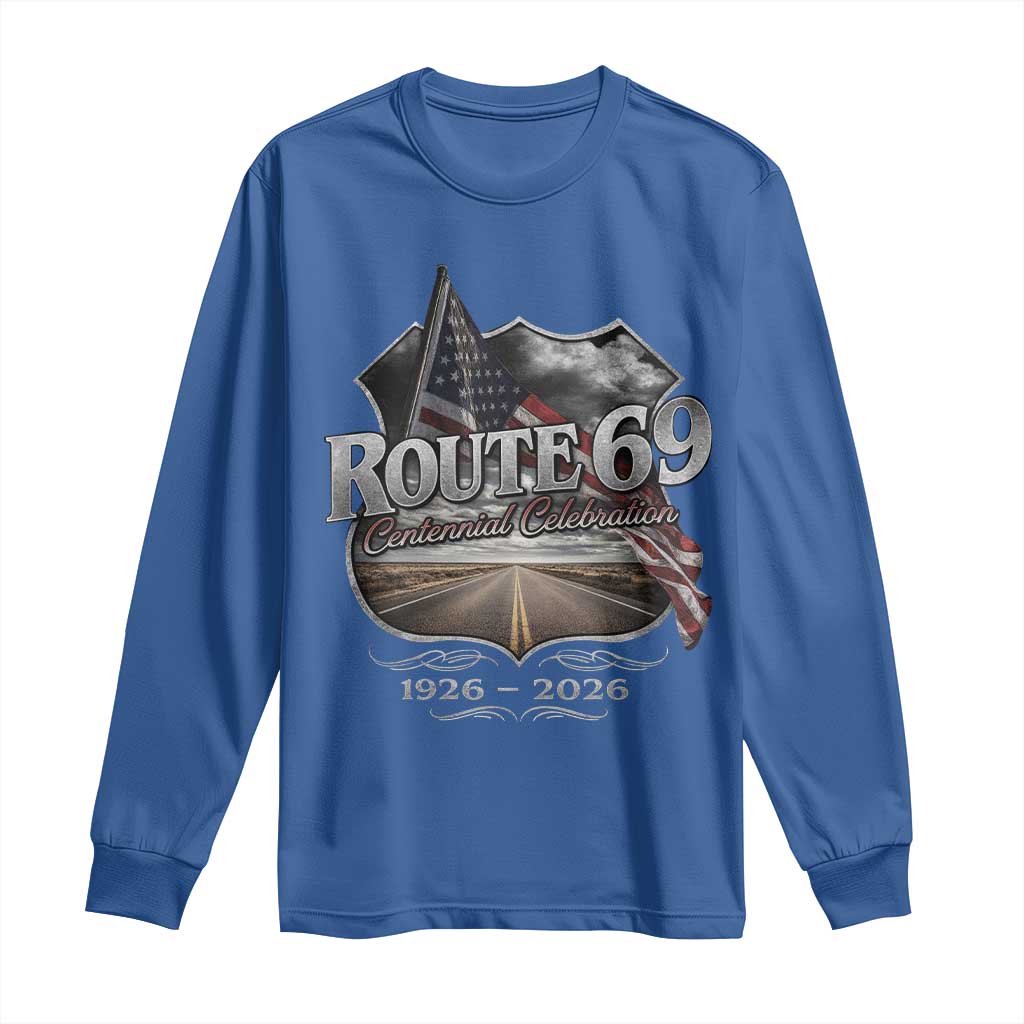 US Route 69 Centennial Celebration Long Sleeve Shirt Highway Road 100 Years Anniversary American Flag