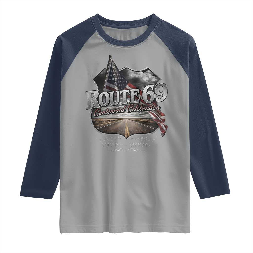 US Route 69 Centennial Celebration Raglan Shirt Highway Road 100 Years Anniversary American Flag