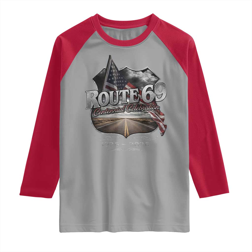 US Route 69 Centennial Celebration Raglan Shirt Highway Road 100 Years Anniversary American Flag