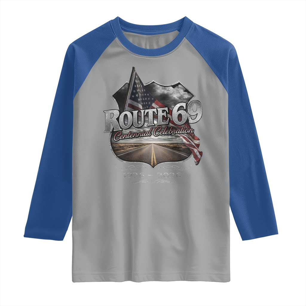 US Route 69 Centennial Celebration Raglan Shirt Highway Road 100 Years Anniversary American Flag