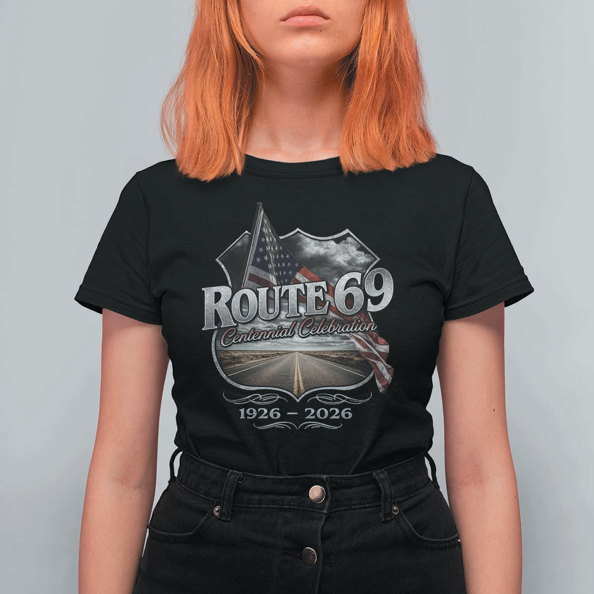 US Route 69 Centennial Celebration T Shirt For Women Highway Road 100 Years Anniversary American Flag