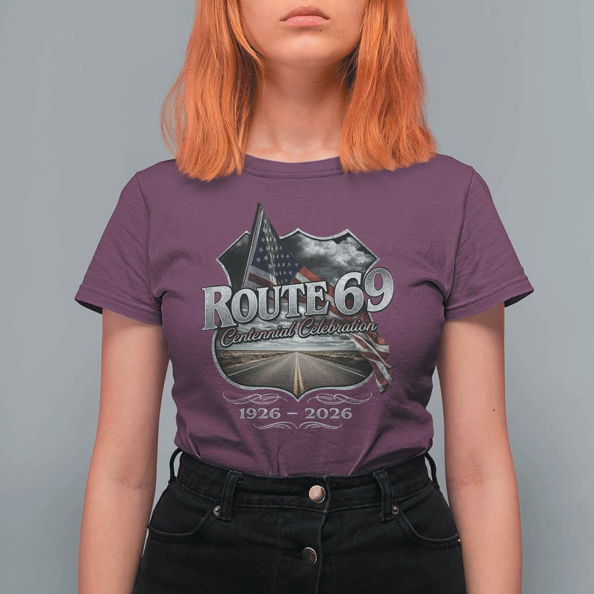 US Route 69 Centennial Celebration T Shirt For Women Highway Road 100 Years Anniversary American Flag