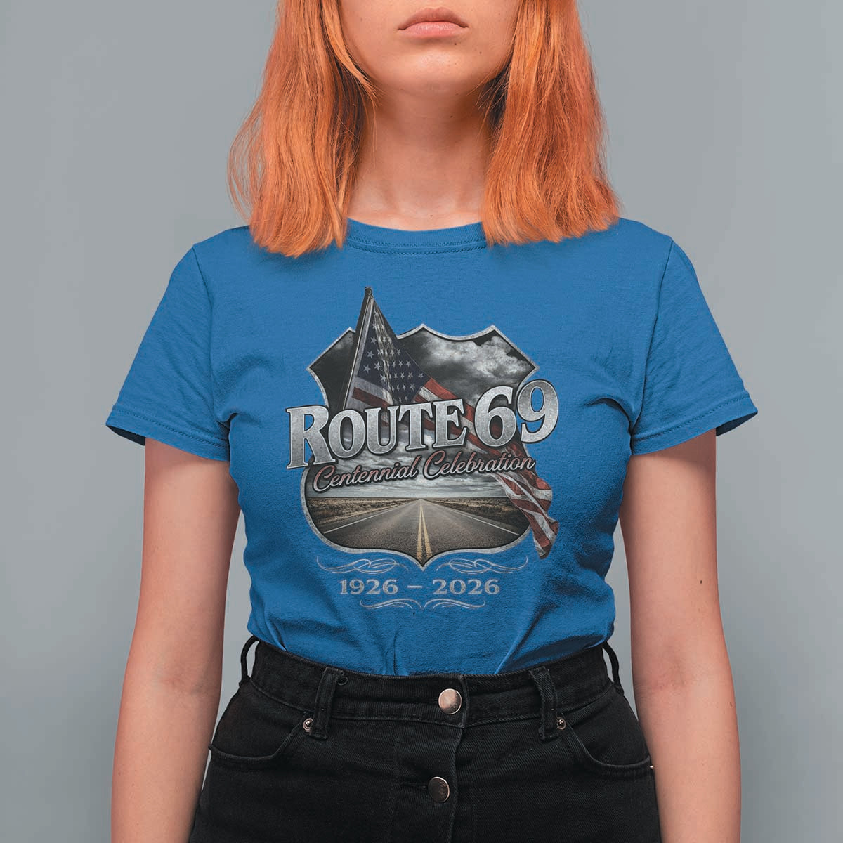 US Route 69 Centennial Celebration T Shirt For Women Highway Road 100 Years Anniversary American Flag