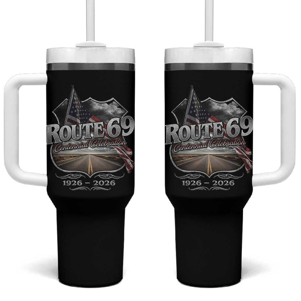 US Route 69 Centennial Celebration Tumbler With Handle Highway Road 100 Years Anniversary American Flag