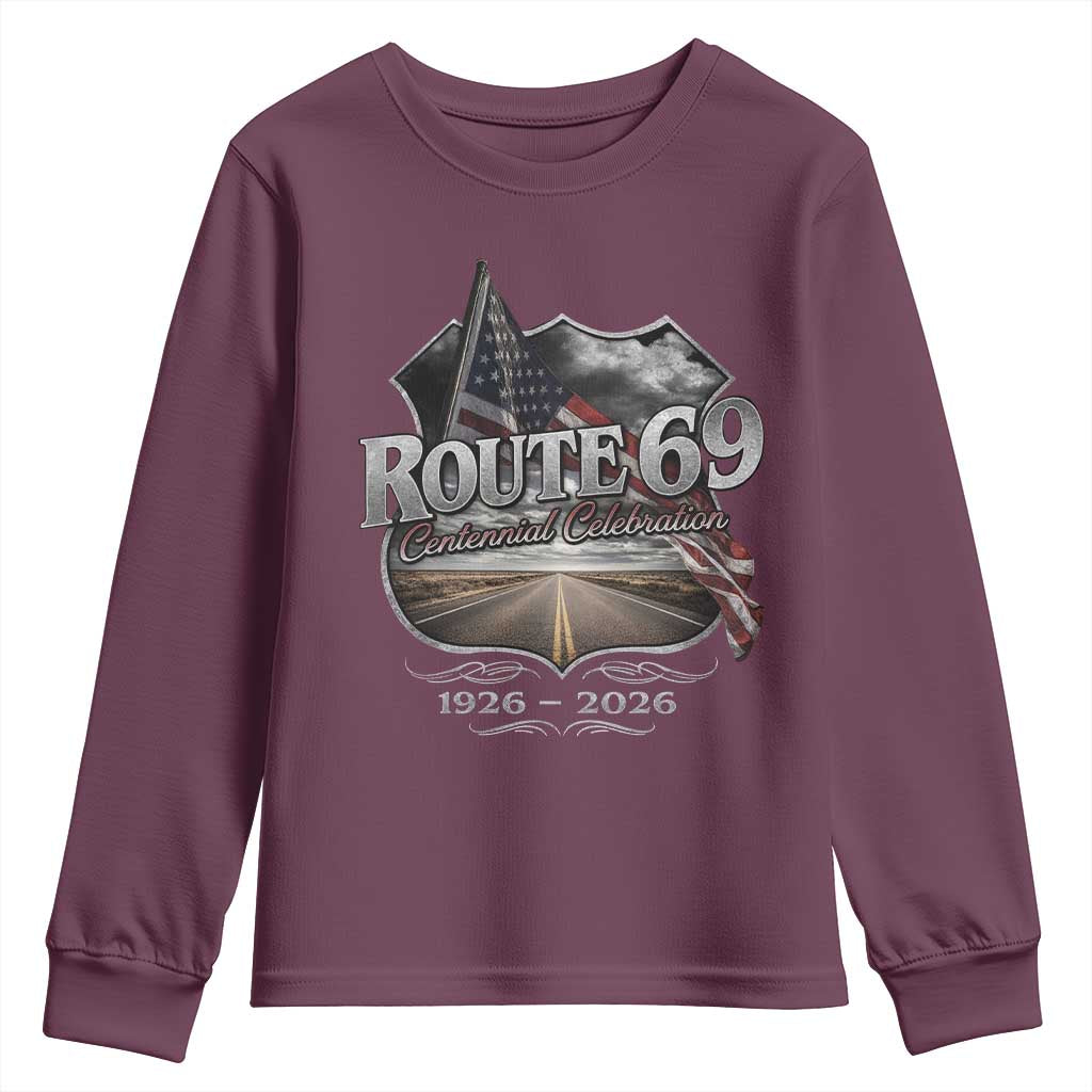 US Route 69 Centennial Celebration Youth Sweatshirt Highway Road 100 Years Anniversary American Flag